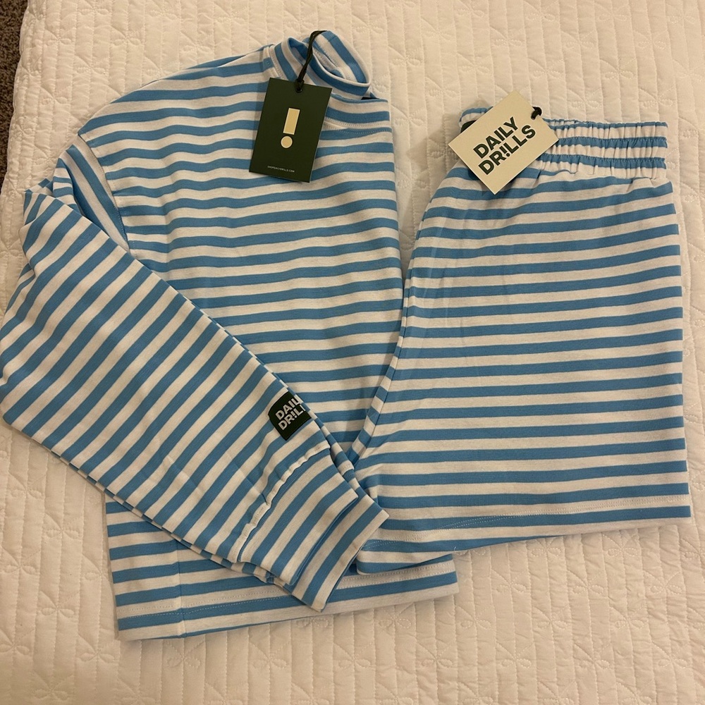 Daily Drills Blue and White Striped Set